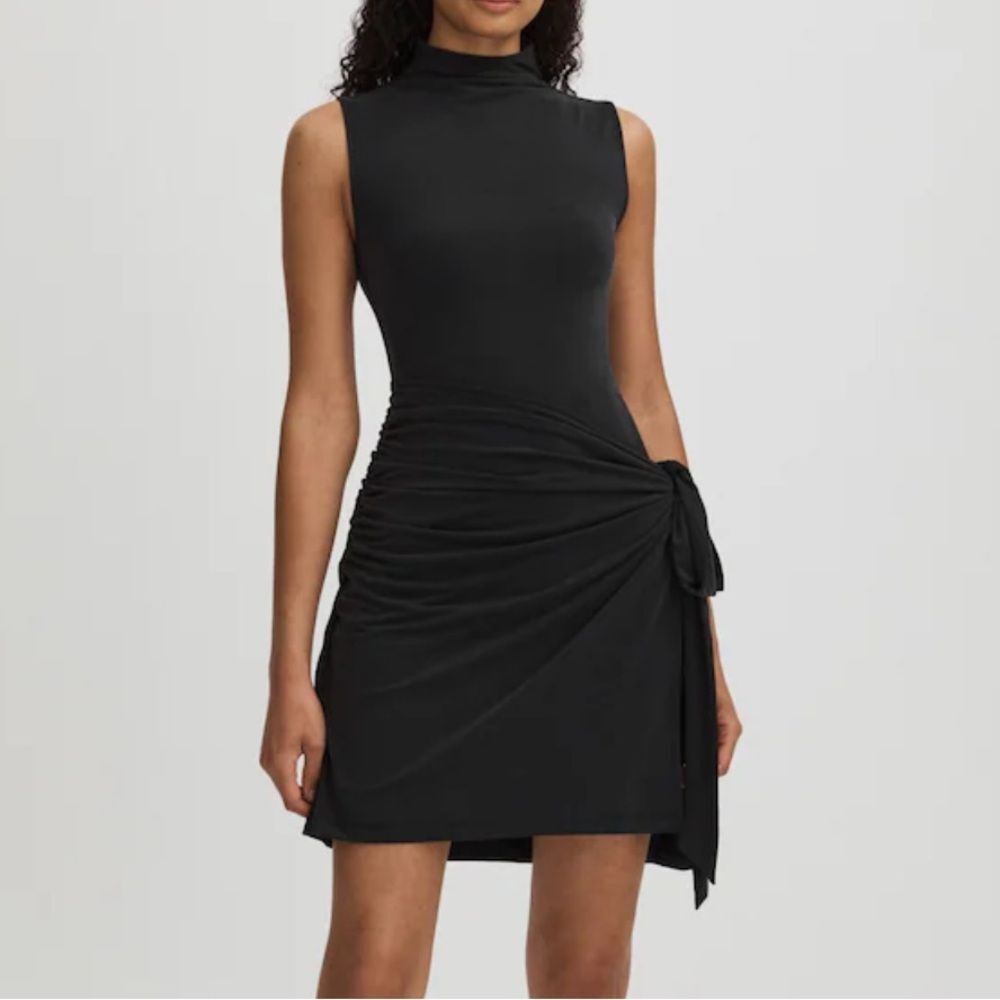 NWT - Good American - Jersey Mock Neck Wrap Tie-Waist Dress - Women's XS
